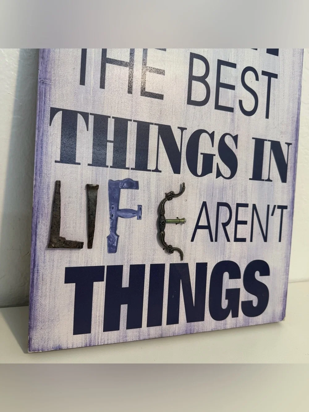 Family Wall Art Sign in Blue, black and metal details Inspirational Home Accent